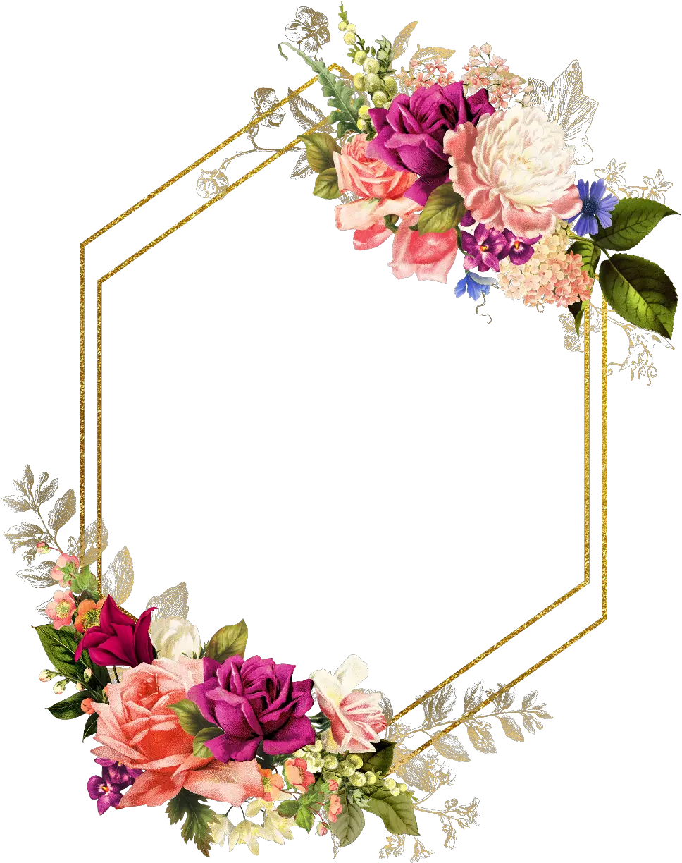  rose square flower floral frame butterfly gold Floral Frame