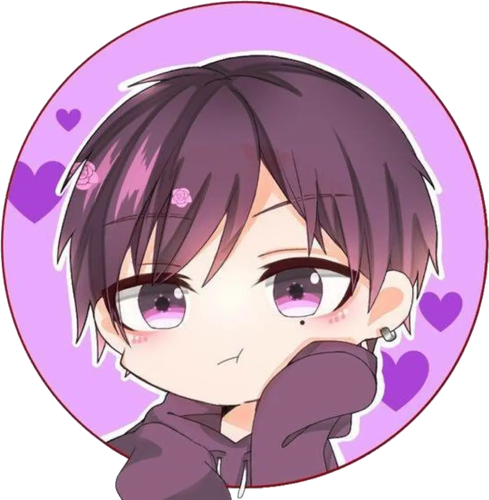  purple hearts sticker boy cute kawaii anime Cute Kawaii Chibi Boy