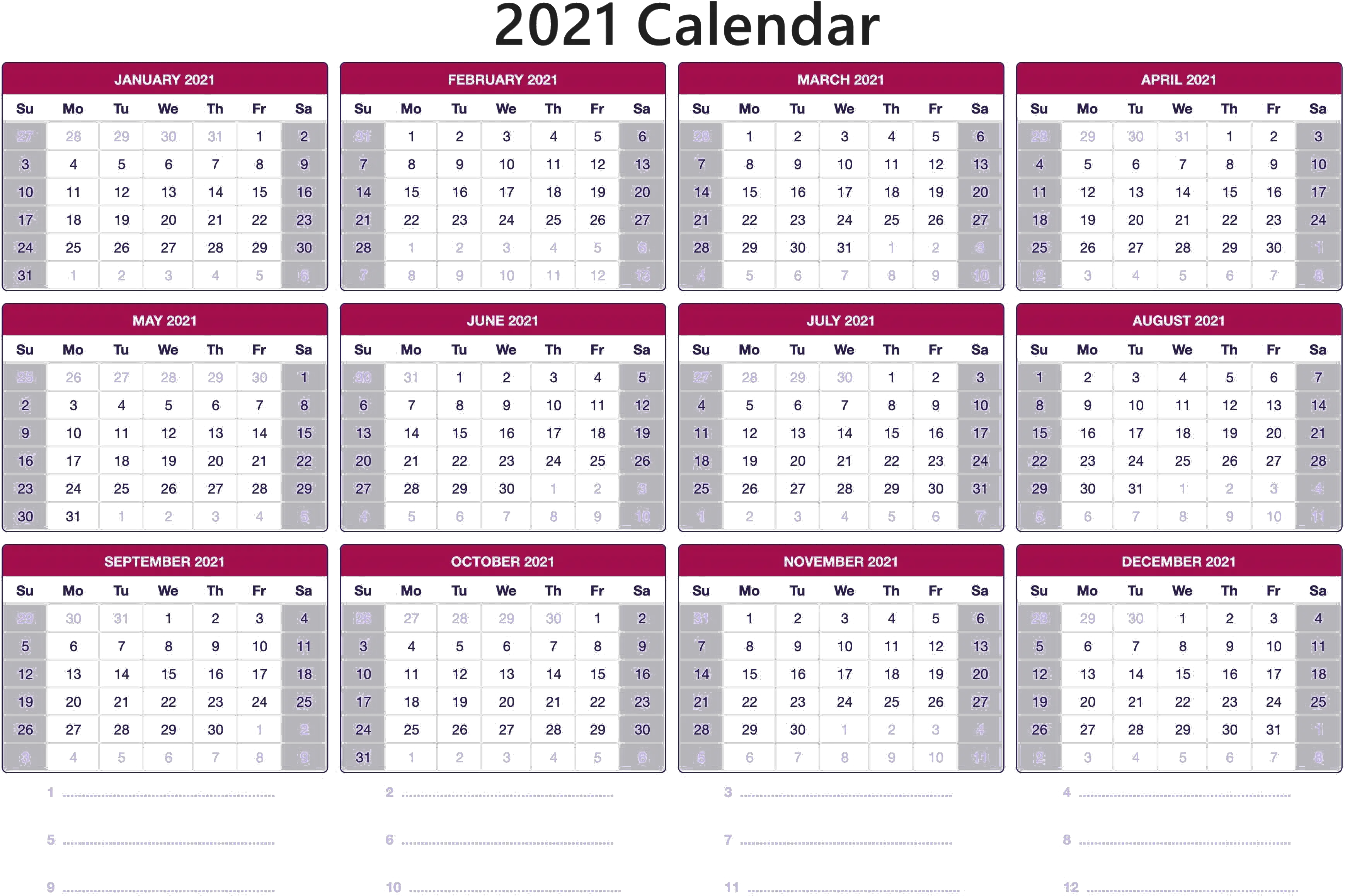  Calendar 2021 Png Image 12 Month Printable Calendar 2020