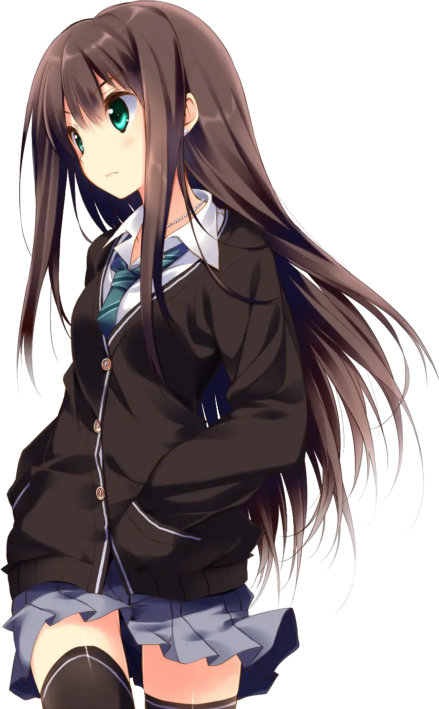  Anime Girl With Brown Hair And Blue Eyes Png