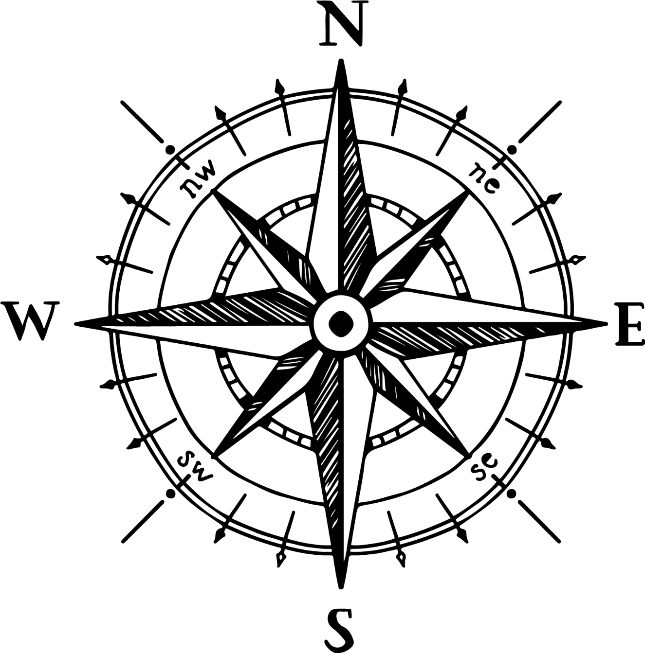  Compass Drawing Black North South East West Overlay Compass Rose Png