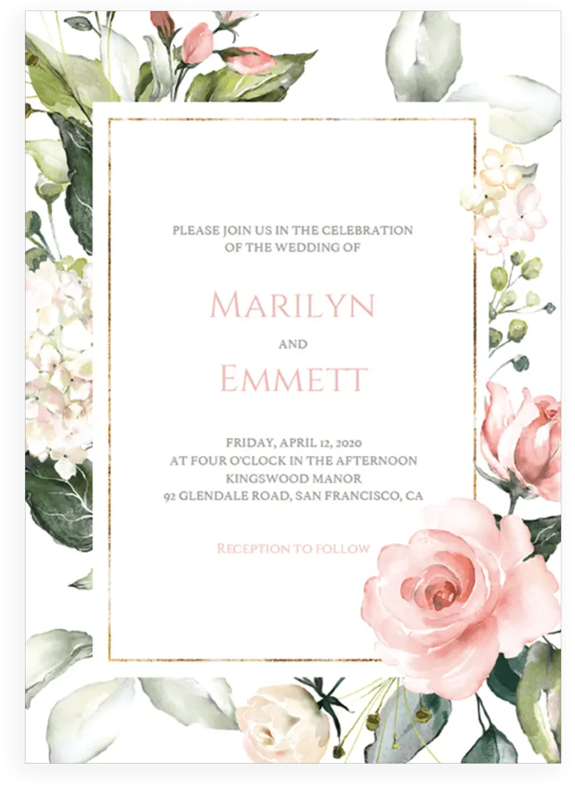  Pink And Gold Wedding Invitation Cards Template Floral Floral Rose Gold Invitation Card