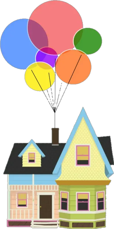  up movie pixar colorful rainbow home house balloons Up Balloon House Clipart