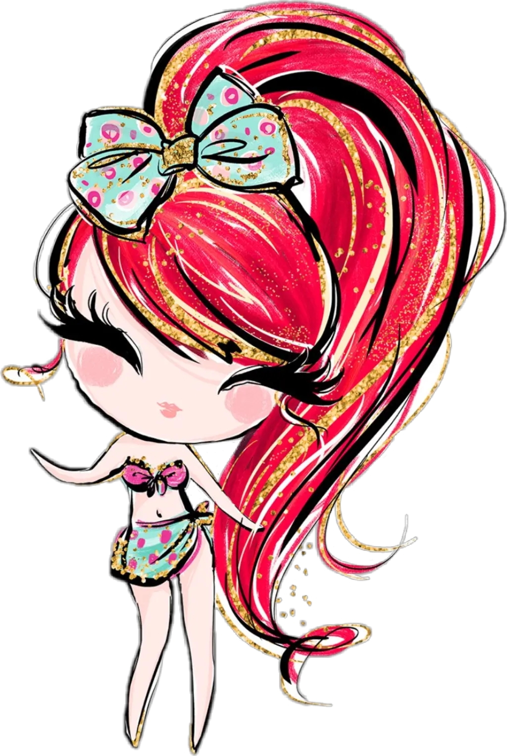 watercolor clipart girl swimsuit bikini polkadots Karamfila Png Clipart