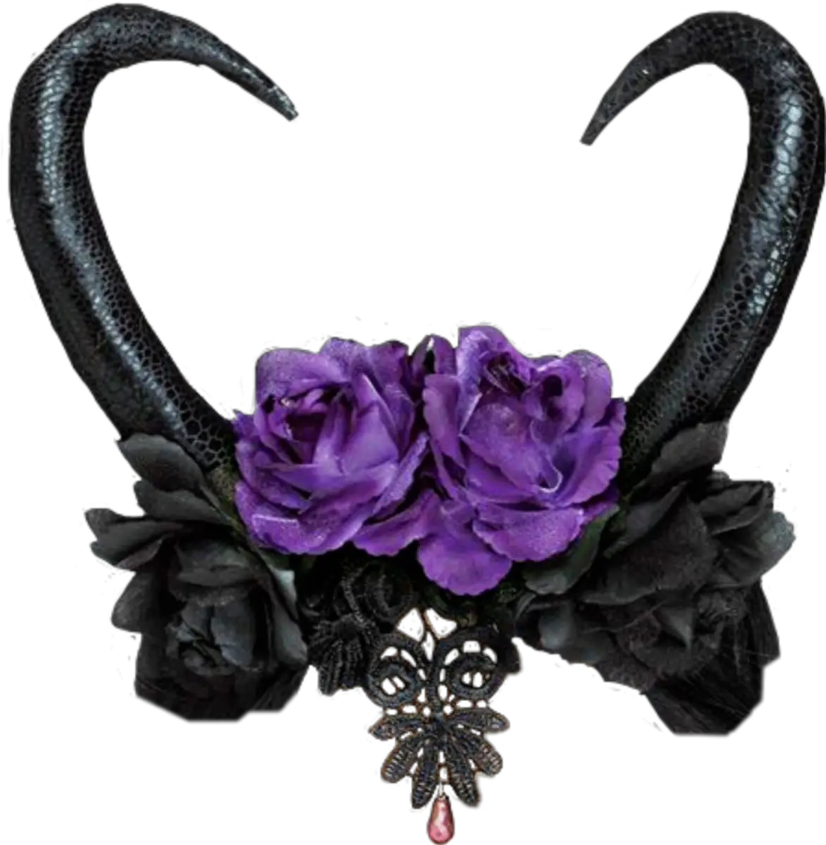  horns crown flowers purple black goth gothic Black Flower Crown Png
